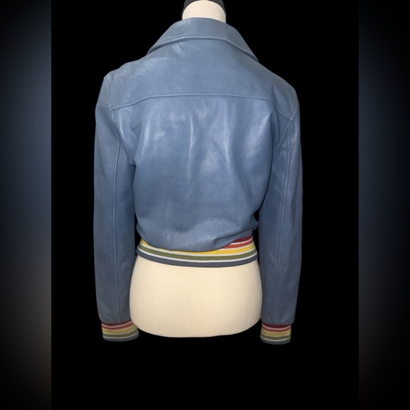 THE MIGHTY COMPANY Blue Bomber Jacket with Rainbow Stripe Trim - Picture 4 of 9